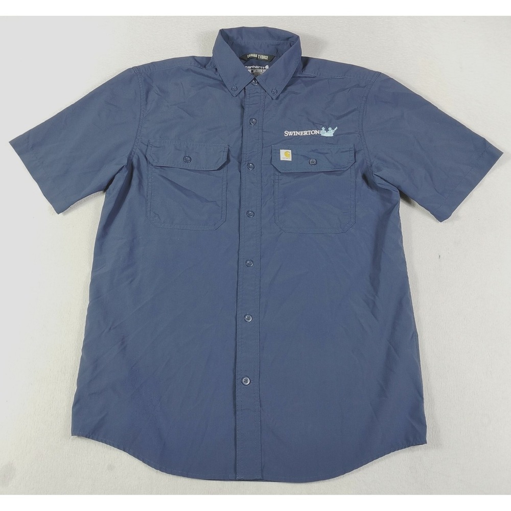 Carhartt Force Button Up Shirt Mens Medium Blue Swinerton Workwear 105292
